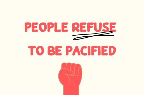 A fist up and text that reads People Refuse to be Pacified