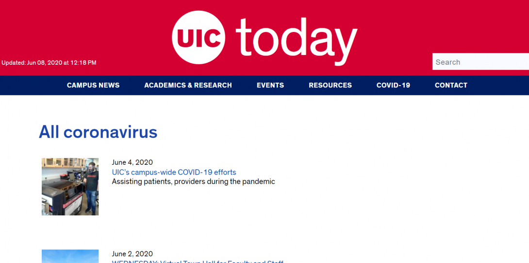 UIC Today News Web page