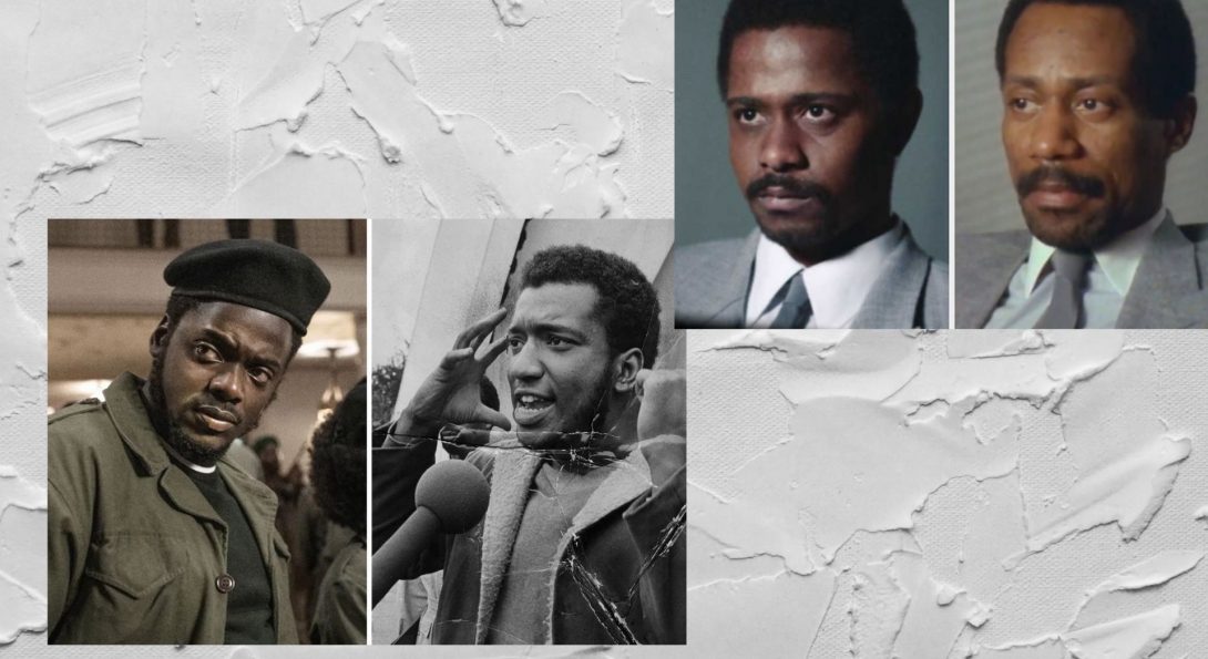 Photos of Fred Hampton and Bill O'Neal next to the actors that portrayed them