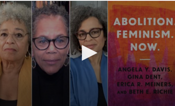 three black women and the cover of the book Abolition. Feminism. Now.