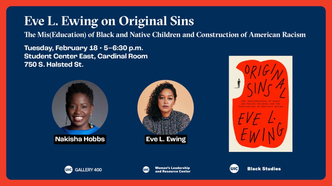 event flyer. headshots of featured speakers. cover of book